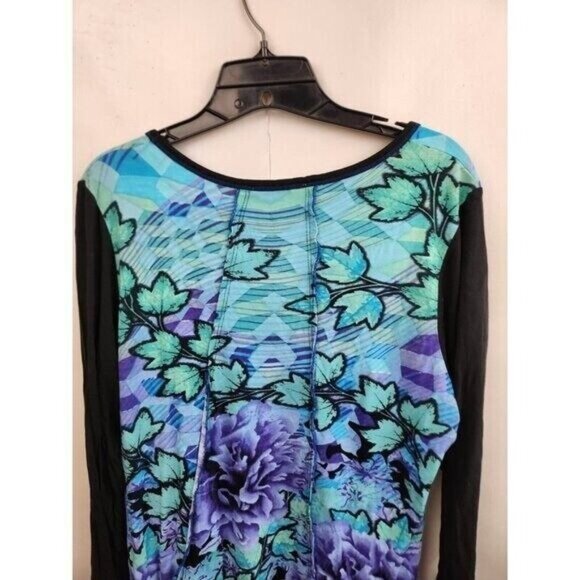 Orientique Naturally Womens Floral Artsy Tunic Top XL Blue Ruffle 3/4 Sleeve - Picture 9 of 9
